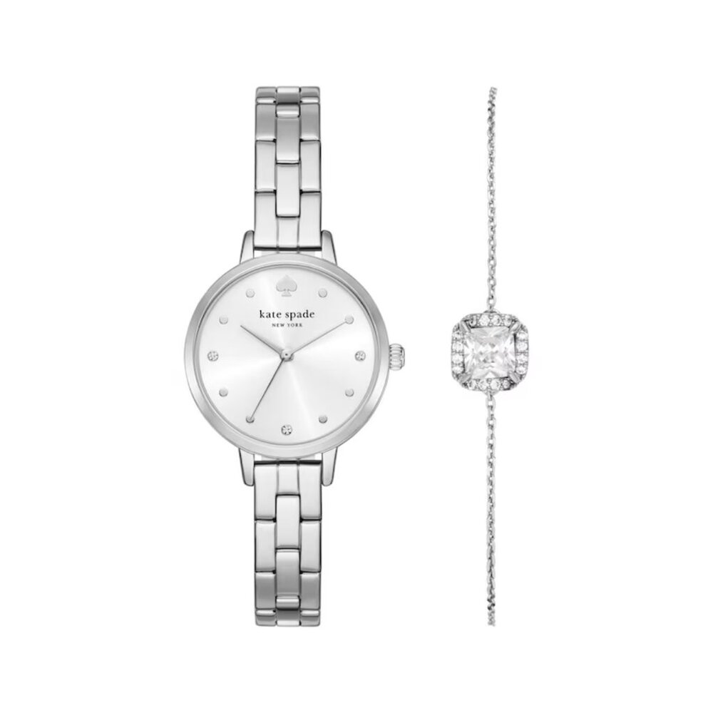 Kate Spade New York Women's Metro Silver-Tone Alloy Watch and Bracelet
